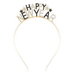 Corabsar Happy New Year Headbands for Women - Rhinestone Headband - New Years Eve Party Supplies 2025 - Decorations (Black White)
