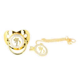 GLOGLOW Golden Letter Baby Pacifier, Personalized Bling Pacifier with Pacifier Clips and Anti-Dust Cover for Baby Shower Newborn Birthday Photography(Letter D)