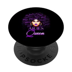 Lush BLM Aries Girl Womens Purple Afro Queen Black Zodiac Birthday PopSockets Swappable PopGrip