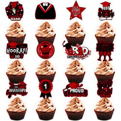 VCGUDOE 24PCS Class of 2024 Graduation Cupcake Toppers Party Decorations 2024 Congrats Grad Graduation Cupcake Toppers 2024 Rose Red Graduation Decorations