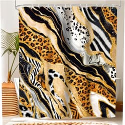 LIGHTINHOME Zebra Leopard Print Marble Shower Curtain 60Wx72H Inches Abstract Animal Print Fluid Modern Luxury Texture Minimalist Cloth Fabric Waterproof Polyester Bathroom Home Decor Set with Hooks