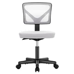 Sweetcrispy Armless Desk Chairs, Ergonomic Low Back Computer Chair No Arms, Adjustable Rolling Mesh Task Work Swivel Chairs with Wheels Work Vanity Chair for Small Spaces Home Bedroom Study, Grey