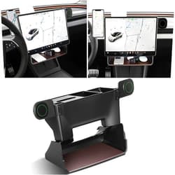 Neurora Tesla Center Console Organizer for Model Y Model 3 with Magnetic Cell Phone Holder,Buckle Under Screen Storage Box Dashboard Organizer Tissue Holder for 2024-2017 Model Y Model 3 Accessories.