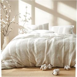 Bedsure Waffle Queen Comforter Set - Linen Soft Cotton Bedding Set for All Seasons, Stripe Fluffy Bed Set 3 Pieces with 1 Waffle Weave Comforter Queen Size and 2 Pillow Shams