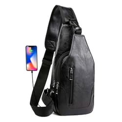 Seoky Rop Men Sling Bag Anti Theft Shoulder Bag Small Leather Crossbody Sling Backpack with USB Charge Port Black