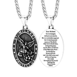 FaithHeart Saint Michael Necklace, Stainless Steel/18K Gold Plated St Michael the Archangel Pendant Amulet for Men Women with Gift Packaging