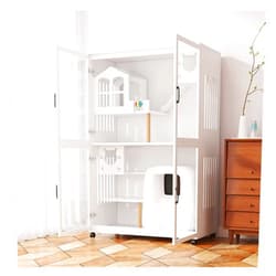 TOMYEUS SISWIM Cat House Cat Cage Ecological Cat Villa Oversized Cat Cage Wooden Cat House Cat Litter Closed Wipeable Cat Villa (Color : White)