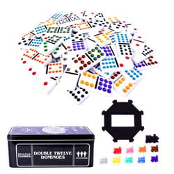 Sunny Days Entertainment Elbow Room Games Double Twelve Dominoes Set with 91 Dominoes, 10 Trains, Starter Piece, Storage Tin – Perfect for Mexican Train, Block, and Draw – for 2-8 Players