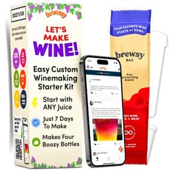Brewsy Starter Kit for Wine Making - Custom Wine Kit - 4 Bottles in 9 Days - Red or White Wine - Use Any Juice