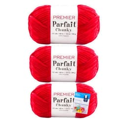 Bella's Crafts Premier Yarns Parfait Chunky Chenille Yarn 3.5 Oz 6 Super Bulky Weight 3 Pack Bundle with Bella's Crafts Stitch Markers (Candy Apple)