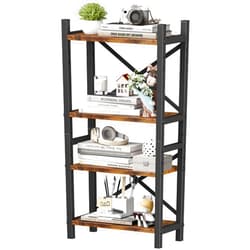 Homeiju Desktop Bookshelf, 4-Tier Stackable Narrow Desk Small Bookcase, Adjustable Industrial Desk Organizer Desk Hutch Dorm,Wood Desktop Book Organizer for Living Room, Bedroom and Home Office-Rustic Brown
