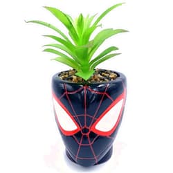 Silver Buffalo Marvel Comics Spider-Man Miles Morales Face Mini 6-Inch Ceramic Planter with Artificial Succulent | Small Flower Pot for Desk Shelf Office Home Decor.