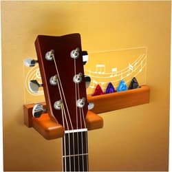 FOVERN1 Guitar Wall Mount Stand with LED Lights - USB Powered, Premium Wood & Acrylic - Universal Holder for Acoustic Electric Bass Ukulele Violin - Gift for Musicians Music Lovers