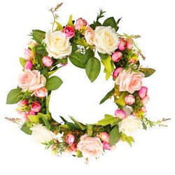 Ogrmar Artificial Flower Wreath/Handmade Floral Artificial Simulation Rose Flowers Garland Wreath for Home Front Door Christmas Wedding Party Decoration (Rose)