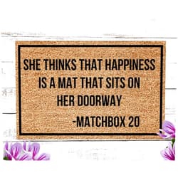 Histao She Thinks That Happiness is a mat That Sits on her Doorway, Matchbox 20 Doormat, 90s Gift, I Love The 90s Gift, Doormat for 90's Kid Home Kitchen Balcony Decoration 18x30 Inch