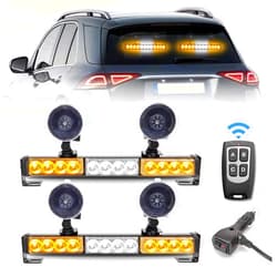 FEELOTAM 2 in 1 Emergency Traffic Advisor Strobe Lights Bar For Vehicles Trucks Amber and White 23 Flash Patterns 2pcs 12.8 inch Safety Warning Lights Wireless Remote Control