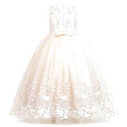 IBTOM CASTLE Flower Girl Pageant Embroidery Lace Tulle Dress for Kids Wedding Bridesmaid Birthday Party Formal Princess Gown