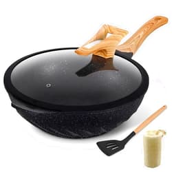 Xgxoz Nonstick Woks with Lid, 12.6 Inch Stir Fry Pans, Die-Cast Aluminum Scratch Resistant, for Cooking, Induction Cookware, Compatible with All Stovetops, PFOA Free