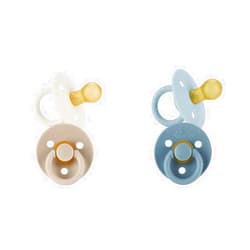 Itzy Ritzy Set of 2 Natural Rubber Newborn Pacifiers for Ages 0-6 Months with Cherry-Shaped Nipple in Harbor & Coast and Coconut & Toast