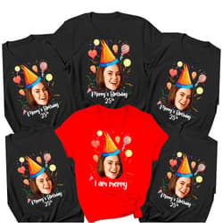 Handmade Custom Face Birthday Shirt Funny Birthday Matching Comfort Colors Tee Birth Party Group Photo Sweatshirt Personalized Face Birth T-Shirt Custom Photo Party Hoodie Black