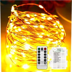 Fitybow 33Ft 100 LEDs Fairy String Lights Battery Operated Outdoor Waterproof 8 Modes Dimmable Remote Control Christmas Decor Lights Copper Wire Firefly Lights for Bedroom Party Patio Wedding