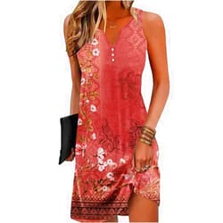 ETCYY NEW V-Neck Floral Printed Summer A-Line Elegant Dresses Womens Vintage Sleeveless Beach Sundress Ladies Casual Loose Boho Dress