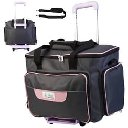 Athena's Elements Athena's Rolling Sewing Machine Case with 4 Wheels, Sewing Machine Carrying Case, Black with Purple Trim, Detachable Rolling Dolly, Multiple Storage Compartments, Standard Size (Silver Grey)