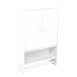 Cffuvros Wall Mounted Bathroom Cabinet with Towels Bar, Space Saver 2-Door Medicine Cabinet Waterproof, for Bedroom Kitchen Wall Cabinet