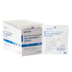 McKesson Non-Woven Sponges, Sterile, 4-Ply, High Absorbency, Polyester / Rayon, 2 in x 2 in, 2 Per Pack, 50 Packs, 100 Total