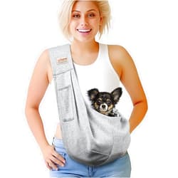 Artisome Pet Dog Sling Carrier for 3-10 lbs pet,Dog Purse Pouch,Dog Satchel,Reversible unadjustable Strap Travel Hand-Free Safe Bag Small Puppy Backpack (Grey)