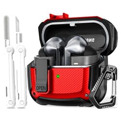 MCTOPZO Compatible with Samsung Galaxy Buds 3 Case & Galaxy Buds 3 Pro Case,with Secure Lock Clip & Cleaning kit Full Body Shockproof Hard Shell Protection Design for Galaxy Buds 3 Pro（Red）