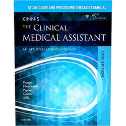 By Deborah B. Proctor EdD RN CMA (Author), Brigitte Niedzwiecki RN MSN RMA (Author), Julie Pepper BS CMA (AAMA) (Author), Martha (Marti) Garrels MSA MT(ASCP) CMA (AAMA) (Author), Helen Mills (Author) & 3 more Study Guide and Procedure Checklist Manual for Kinn's The Clinical Medical Assistant: An Applied Learning Approach