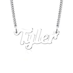LuxglitterLin Tyler Name Necklace Personalized Initial Necklace Stainless Steel Jewelry 2mm Wide Cuban Link Chain for Mothers Day Gift