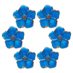 Tecrio 6 PCS Zinc Alloy Floral Decorative Knobs for Cabinets and Drawers, 1.69” Diameter Vintage Flower Shaped Drawer Knobs and Pulls for Dresser, Wardrobes, Cupboard, Door Handles (Blue)