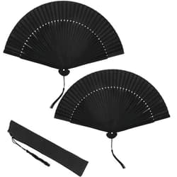 Maitys 2 Pieces Silk Folding Hand Fan Black Bamboo Handheld Fan Chinese Folded Fan with Tassel for Dance Party Home Decorations (Classic Style)