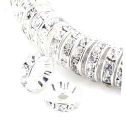 Adabele 100pcs Adabele Grade A 5mm (0.2 Inch) Crystal Rhinestone Rondelle Spacer Loose Beads (Clear Crystal) Sterling Silver Plated Brass Round Metal Beads CF1-501