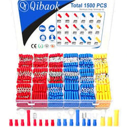 Qibaok 1500pcs Wire Connectors - Insulated Electrical Wire Terminals (Copper) - Ring, Butt, Spade, Fork Connector Kit - Red, Blue, Yellow