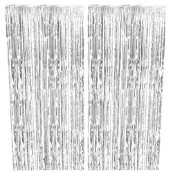 K.E.J. 2 Pack Foil Curtain Backdrop Silver Metallic Tinsel Foil Fringe Curtains Photo Booth Props for Birthday Wedding Engagement Baby Shower Bachelorette Christmas Holiday Celebration Party Decorations