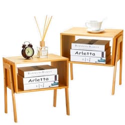Pipishell Bamboo Stackable End Tables, Wood Living Room Nightstand, Bedside Tables for Bedroom Storage, Set of 2