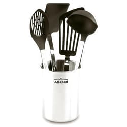 All-Clad Specialty Stainless Steel with Nylon Head Kitchen Gadgets 4 Piece Tool Set with Caddy Kitchen Tools, Kitchen Hacks Silver