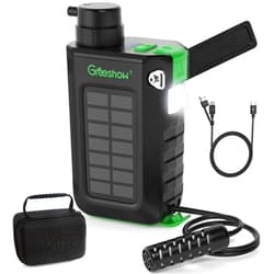Greeshow Electric Portable Water Filter Camping - Solar Powered, Hand Crank, USB Charging, Water Purifier Survival with Emergency Light for Backpacking Hiking Travel Outdoor, Phone Charger, GS-2811