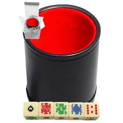 Cyber-Deals Set of Dice Cup Black PU Leather w/Plush Red Felt Lined + Poker Dice Ivory Tone Squared Corner Spades Ace (Gift Boxed)