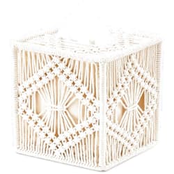 Mkono Tissue Box Cover Macrame Square Open-Bottom Tissue Box Holder Boho Decor Tissue Organizer Bohemian Handmade Woven Tissue Cube Box for Bathroom Bedroom Dresser Living Room Office Dorm