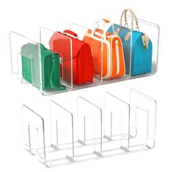 Noleja 2pcs Clear Plastic Purse Handbag Organizer 4 Sections Bag Closet Shelf Divider Purse Display Stand Handbag Storage Organizer Clear Desk File Sorter Stand Holder Bookshelf (2)