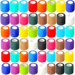 Treela 64 Pack Self Adherent Cohesive Wrap Bandages 2 Inch x 5 Yard Breathable Athletic Tape Self Adhesive Bandage Wrap Sports Tape Elastic Self Adhesive Tape Bandage Wrap Rolls for Wrist Ankle (Multi Color)
