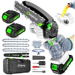 CEEPUY Mini Chainsaw Cordless,6 Inch Portable Electric Chain Saw w/ Automatic Oiler, Battery Powered Small Handheld Saw w/ Security Lock Trees Branches Trimming, Wood Cutting, 2 Batteries 3 Chains