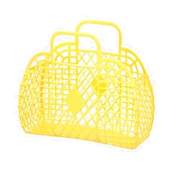 QSTNXB Beach Bag, Reusable Jelly Bags, Portable Foldable Plastic Basket Purse, Large Hollow Storage Basket, Gift Basket with Handles, for Kids, Girls, Women(S-Yellow)