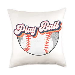Dibble Dabble Designs Baseball and Softball Retro Style Play Ball Softball Baseball Throw Pillow, 18x18, Multicolor