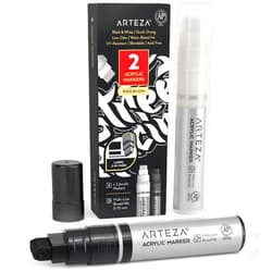 ARTEZA Acrylic Paint Pens, Set of 2, White & Black, 3-in-1 Multi-Line Nibs, 5–15 mm Line, UV-Resistant Paint Markers for Rocks, Glass, Metal, and Wood, Art Supplies for School, Office, and Home