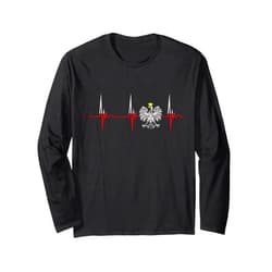 Polen Flaggen Polnische Wurzeln Polska Polska Eagle Pole Heartbeat ECG Pulse Polish Pride Long Sleeve T-Shirt